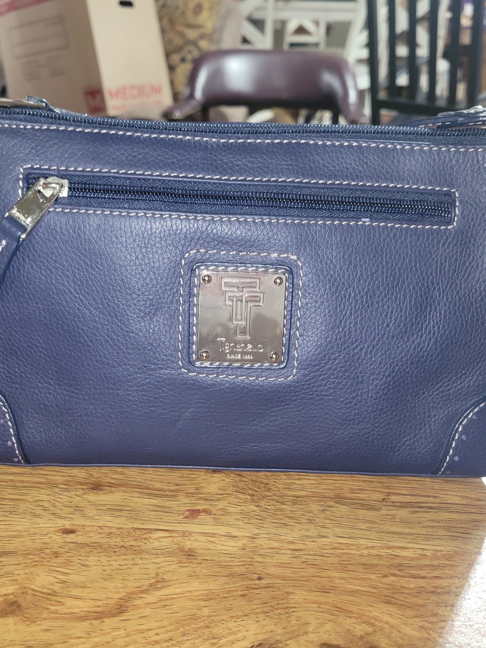 Tommy Hilfiger Deep Navy Leather Shoulder Bag with Silver Hardware